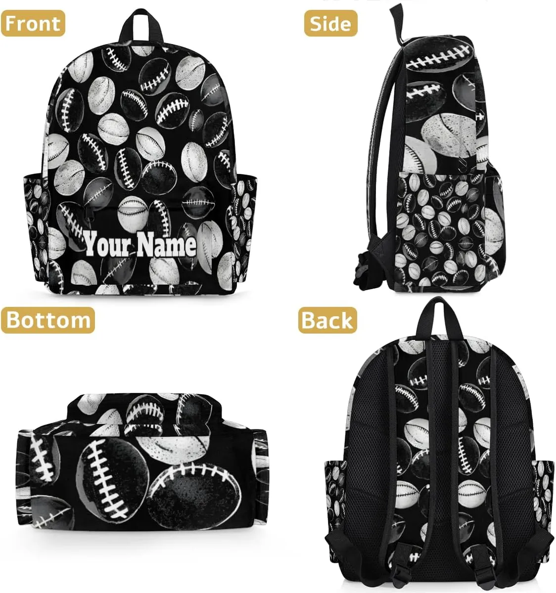 Personalized Football Preschool Toddler Backpack for Boys Girls Custom Kids Name Small Bookbags Kindergarten Elementary Backpack, Sport Ball Theme