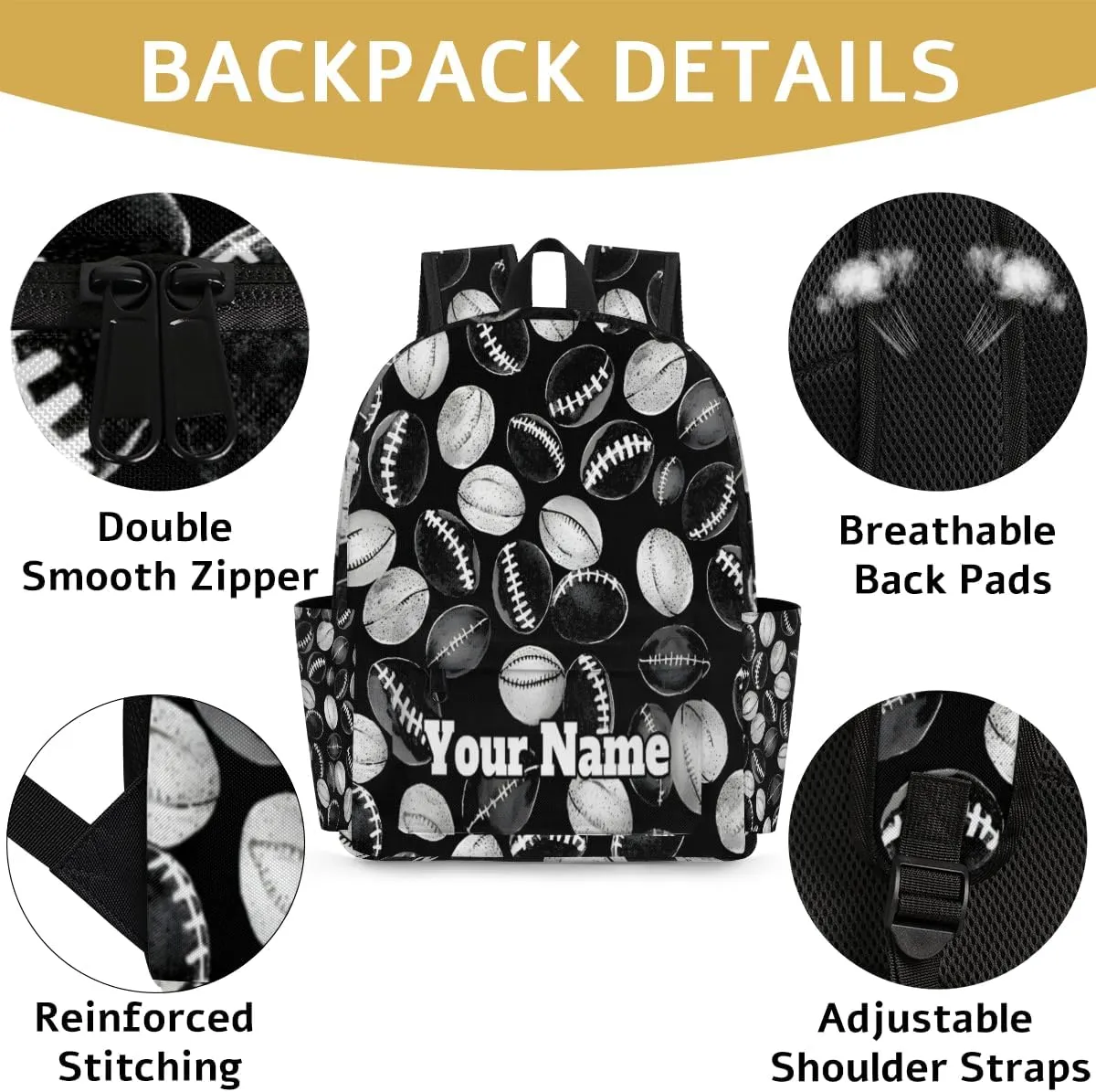 Personalized Football Preschool Toddler Backpack for Boys Girls Custom Kids Name Small Bookbags Kindergarten Elementary Backpack, Sport Ball Theme