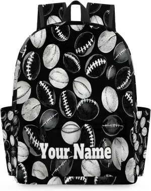 Personalized Football Preschool Toddler Backpack for Boys Girls Custom Kids Name Small Bookbags Kindergarten Elementary Backpack, Sport Ball Theme