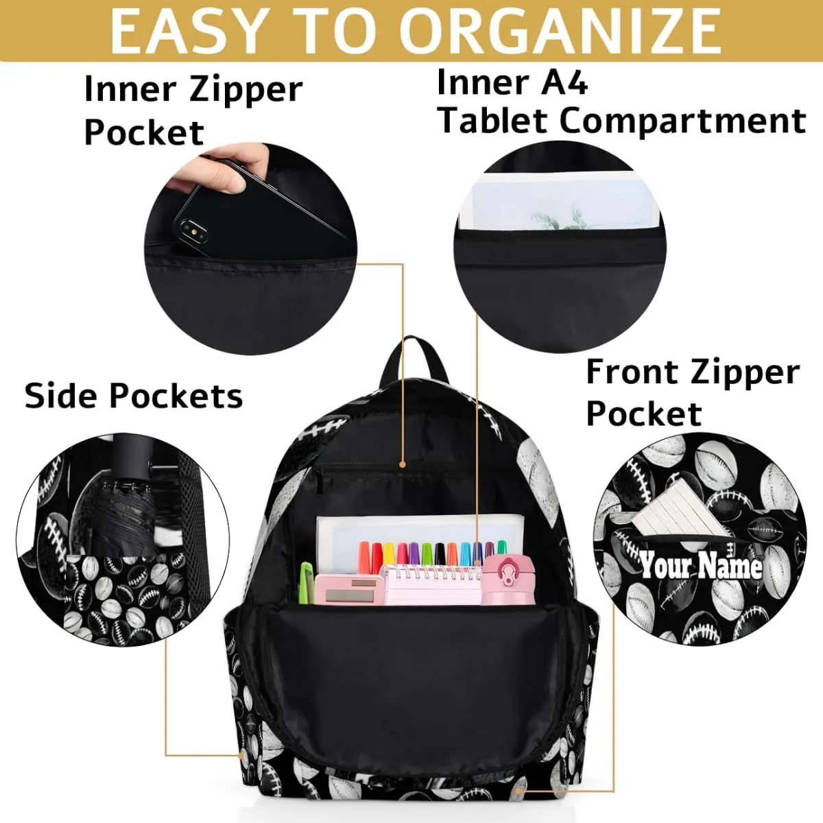 Personalized Football Preschool Toddler Backpack for Boys Girls Custom Kids Name Small Bookbags Kindergarten Elementary Backpack, Sport Ball Theme