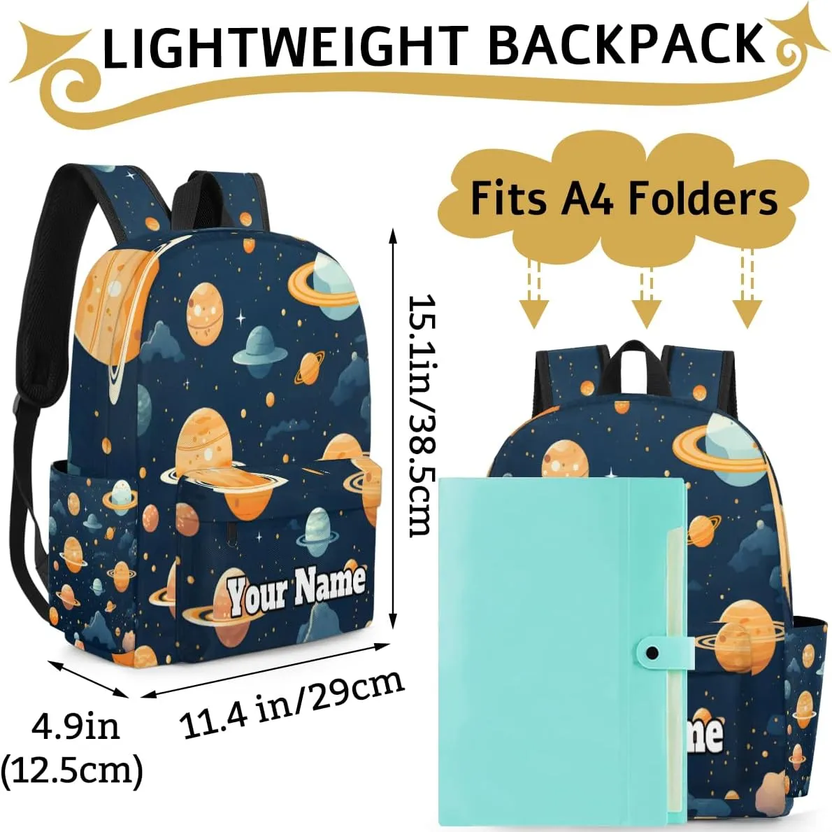 Personalized Galaxy Planet Preschool Toddler Backpack for Boys Girls Custom Kids Name Small Bookbags Kindergarten Elementary Backpack, Solar System