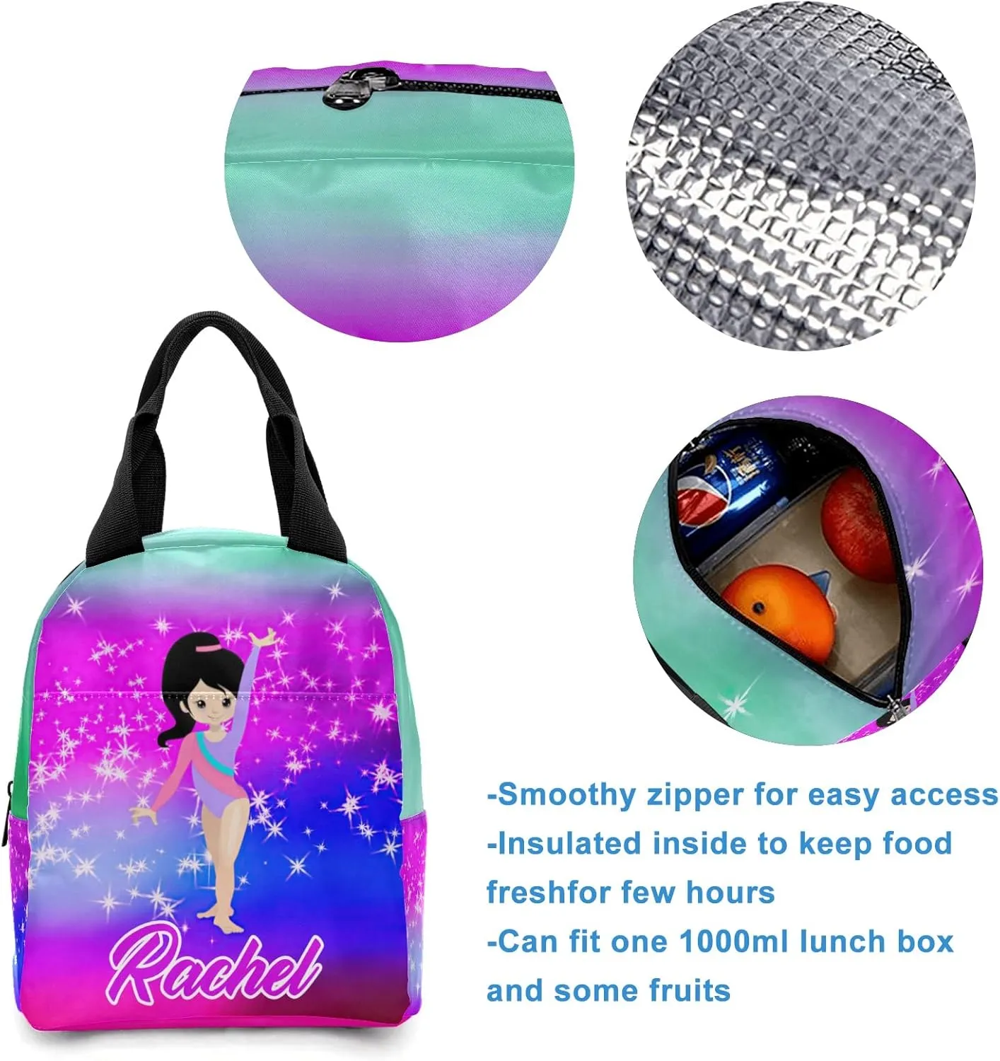 Personalized Gymnastic Starry Girl Student Backpacks Set with Name Large Unique 1Lunch Handbag  1Pencil Case  1Schoolbag