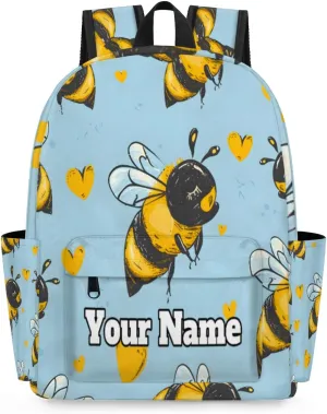 Personalized Honey Bee Preschool Toddler Backpack for Boys Girls Custom Kids Name Small Bookbags Kindergarten Elementary Backpack, Funny Honey Bee