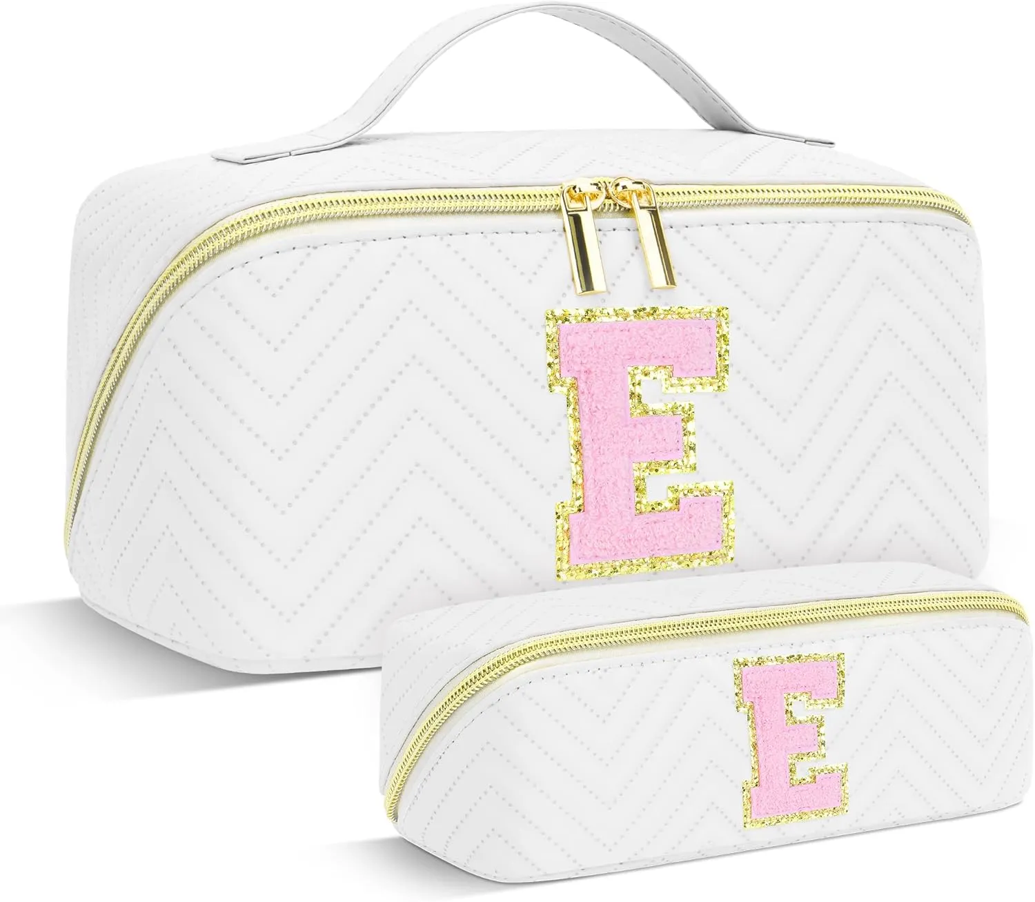Personalized Initial Makeup Bag | Trendy Cosmetic Bags Travel Toiletry Bag for Teen Girls Women Girlfriend, mother's day/graduation/Birthday day Gifts Portable Make up Bag Leather Waterproof Organizer