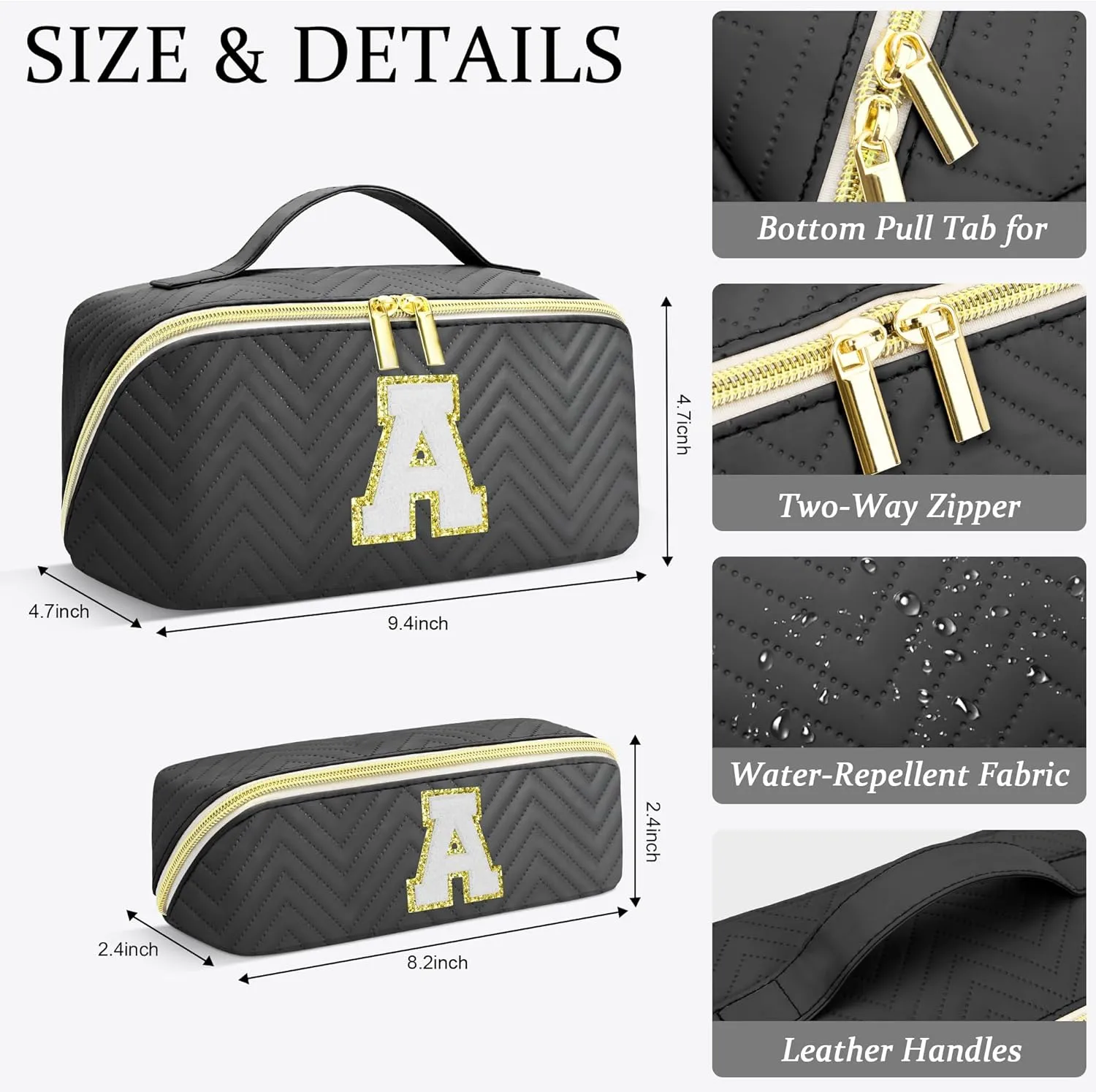 Personalized Initial Makeup Bag | Trendy Large Capacity Cosmetic Bags Travel Toiletry Bag Teen Girls Women Girlfriend Teacher Gifts, Birthday Gifts Leather Waterproof Portable Make up Bag Organizer E