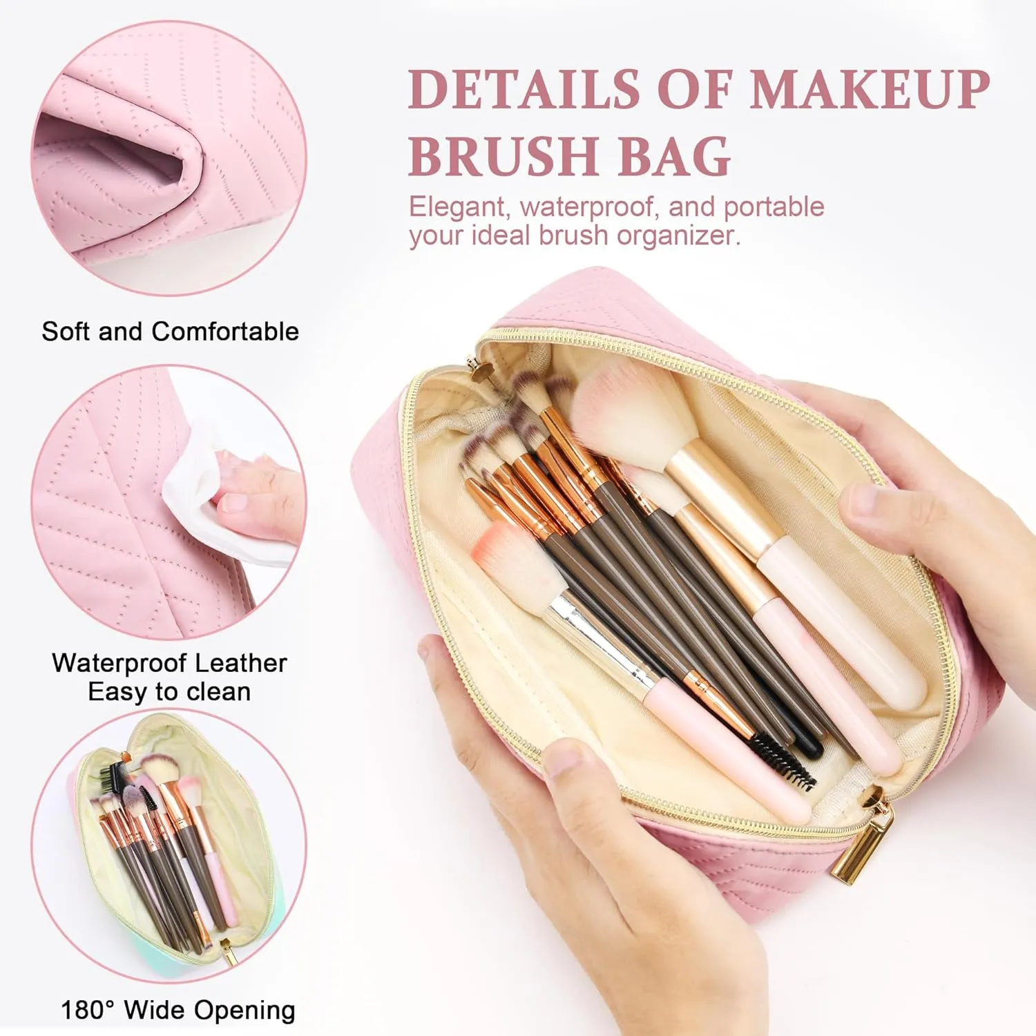 Personalized Initial Pink Makeup Bag | Trendy Cosmetic Bags Travel Toiletry Bag for Teen Girls Women, mother's day/graduation/Birthday day Gifts Portable Make up Bag Leather Waterproof Organizer E