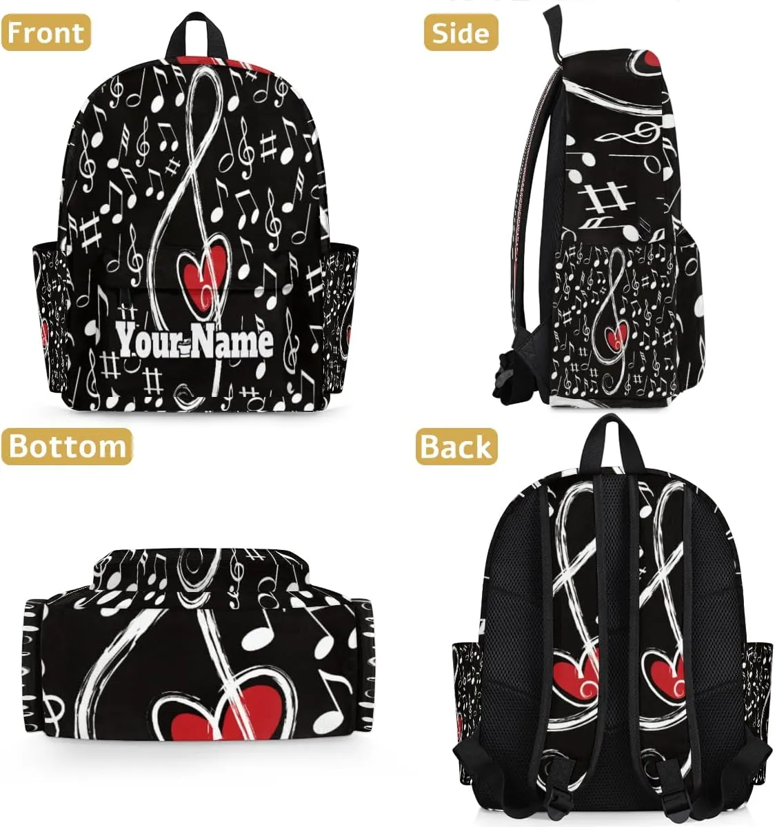 Personalized Music Note Love Preschool Toddler Backpack for Boys Girls Custom Kids Name Small Bookbags Kindergarten Elementary Backpack, Musical Theme
