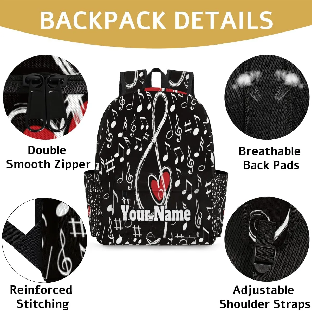 Personalized Music Note Love Preschool Toddler Backpack for Boys Girls Custom Kids Name Small Bookbags Kindergarten Elementary Backpack, Musical Theme