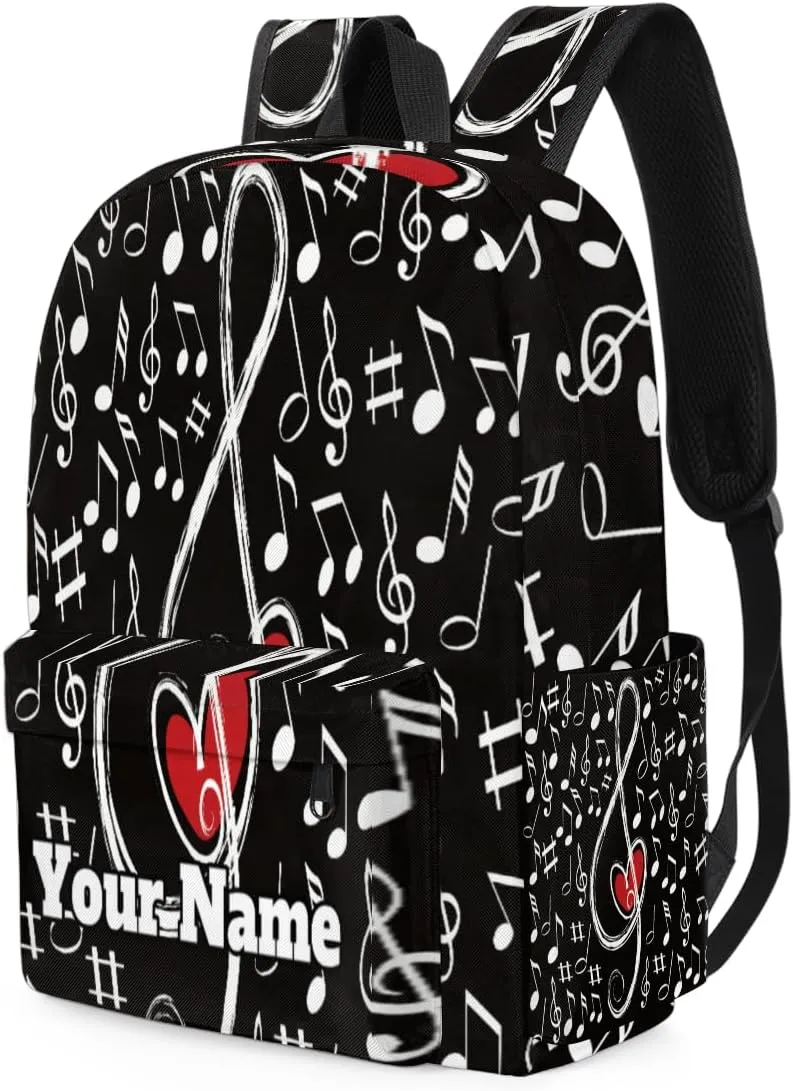 Personalized Music Note Love Preschool Toddler Backpack for Boys Girls Custom Kids Name Small Bookbags Kindergarten Elementary Backpack, Musical Theme