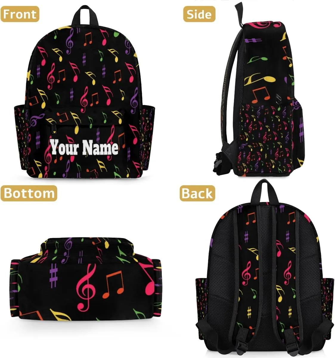 Personalized Music Note Preschool Toddler Backpack for Boys Girls Custom Kids Name Small Bookbags Kindergarten Elementary Backpack, Colorful Music