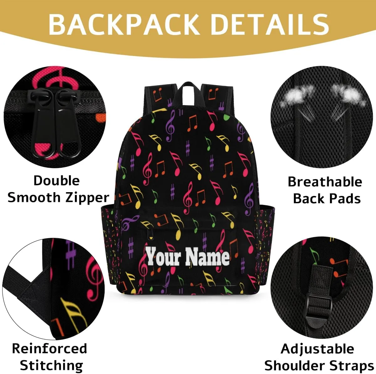 Personalized Music Note Preschool Toddler Backpack for Boys Girls Custom Kids Name Small Bookbags Kindergarten Elementary Backpack, Colorful Music