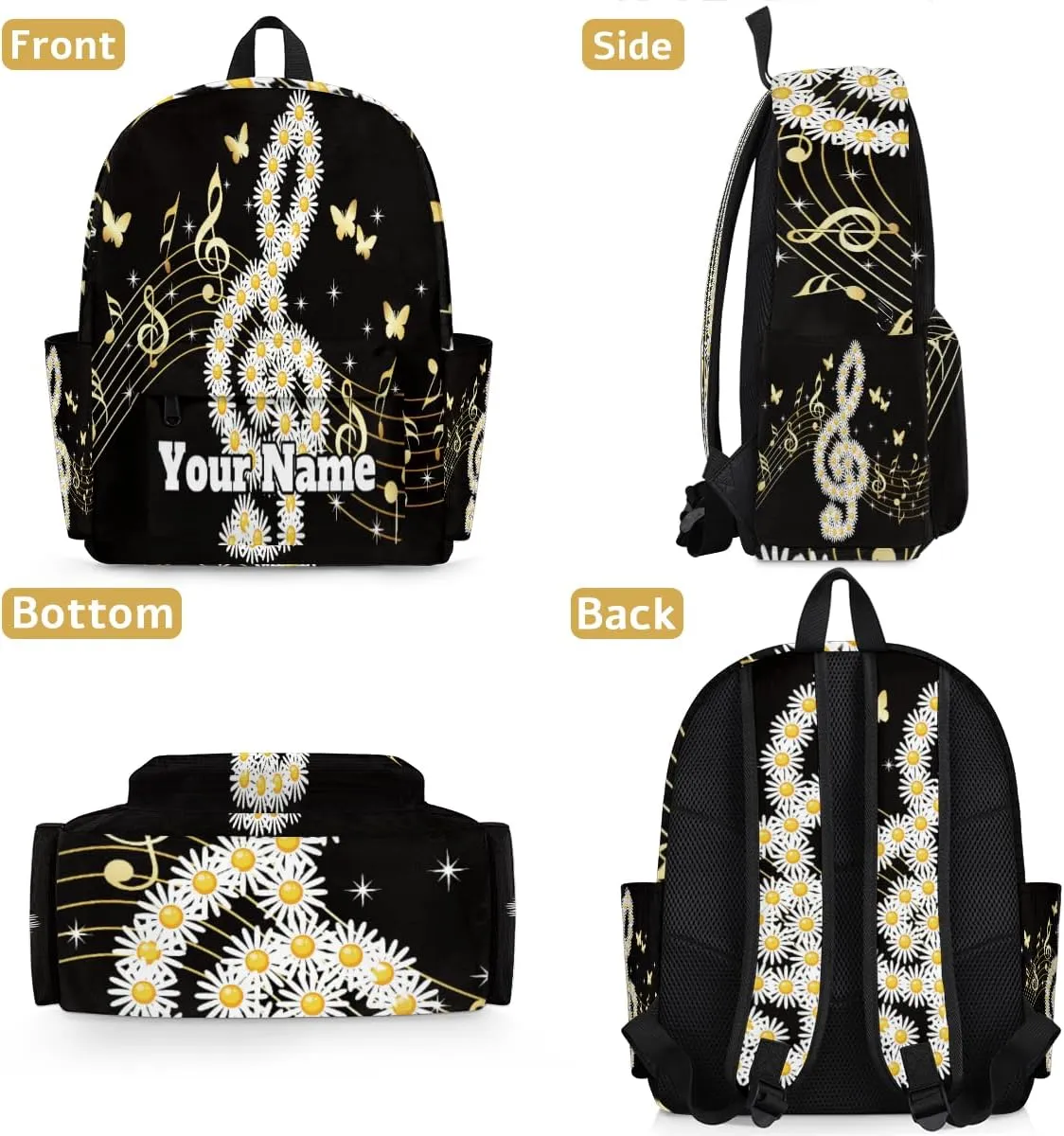 Personalized Music Note Preschool Toddler Backpack for Boys Girls Custom Kids Name Small Bookbags Kindergarten Elementary Backpack, Daisy Butterflies
