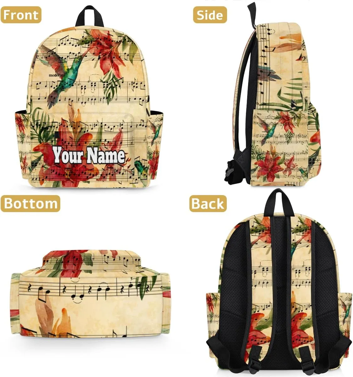 Personalized Music Note Preschool Toddler Backpack for Boys Girls Custom Kids Name Small Bookbags Kindergarten Elementary Backpack, Hummingbird