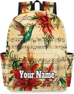 Personalized Music Note Preschool Toddler Backpack for Boys Girls Custom Kids Name Small Bookbags Kindergarten Elementary Backpack, Hummingbird
