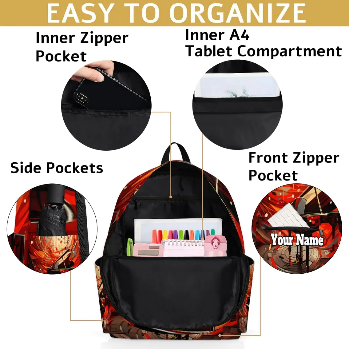 Personalized Music Preschool Toddler Backpack for Boys Girls Custom Kids Name Small Bookbags Kindergarten Elementary Backpack, Piano Art