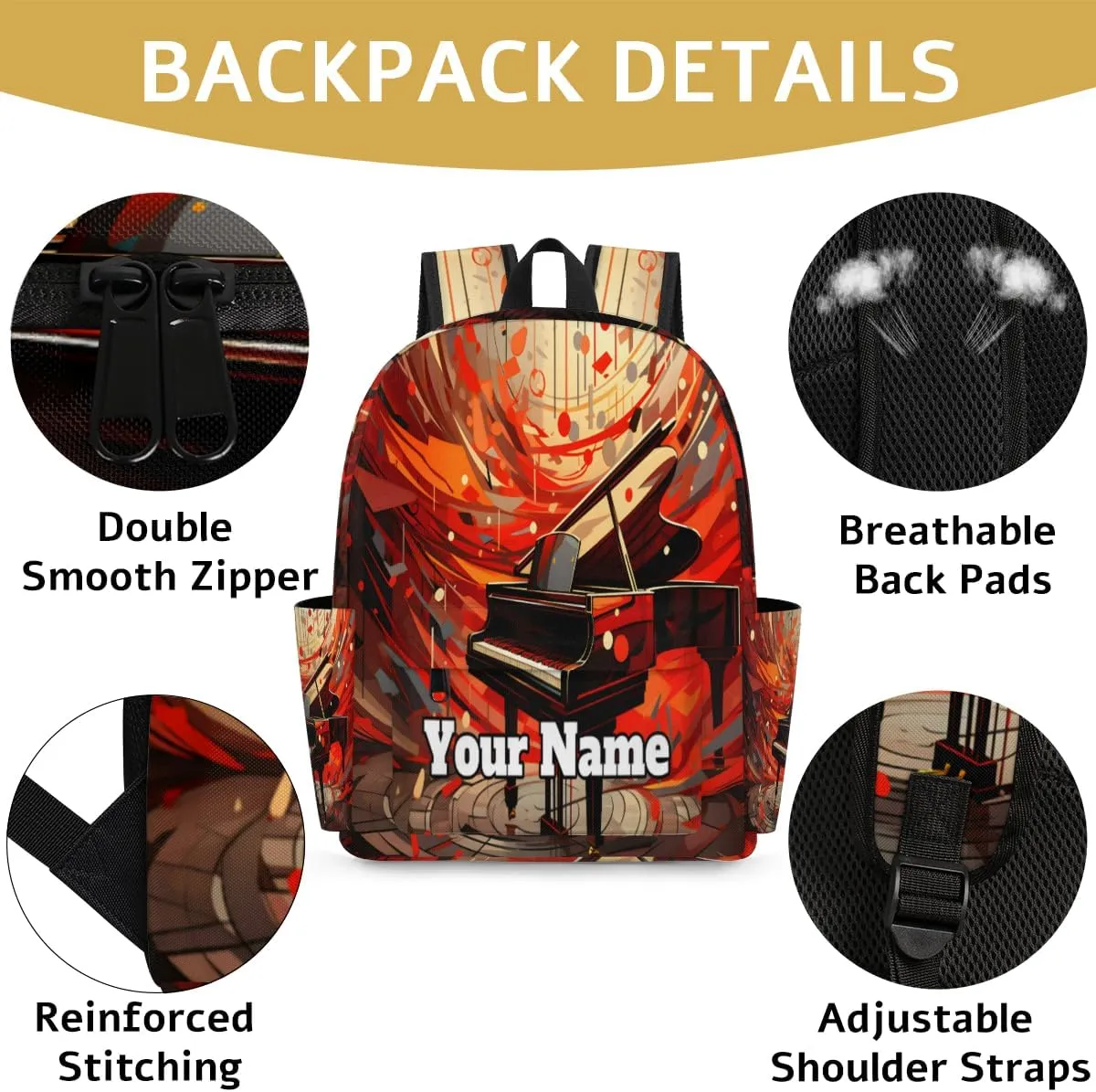 Personalized Music Preschool Toddler Backpack for Boys Girls Custom Kids Name Small Bookbags Kindergarten Elementary Backpack, Piano Art