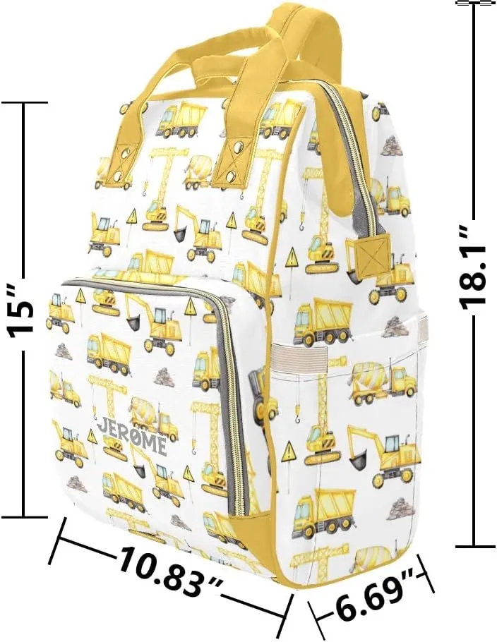 Personalized Name Diaper Bag Backpack Excavator Truck Concrete Mixer Multifunction Travel Backpack Nappy Bag Daypack for Mom Dad Boy Girl