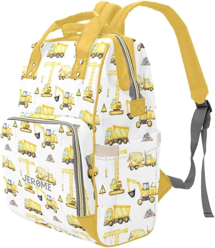 Personalized Name Diaper Bag Backpack Excavator Truck Concrete Mixer Multifunction Travel Backpack Nappy Bag Daypack for Mom Dad Boy Girl