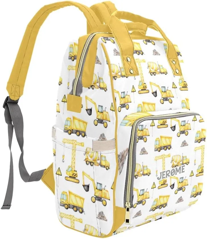 Personalized Name Diaper Bag Backpack Excavator Truck Concrete Mixer Multifunction Travel Backpack Nappy Bag Daypack for Mom Dad Boy Girl