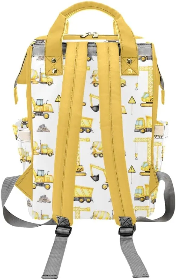 Personalized Name Diaper Bag Backpack Excavator Truck Concrete Mixer Multifunction Travel Backpack Nappy Bag Daypack for Mom Dad Boy Girl