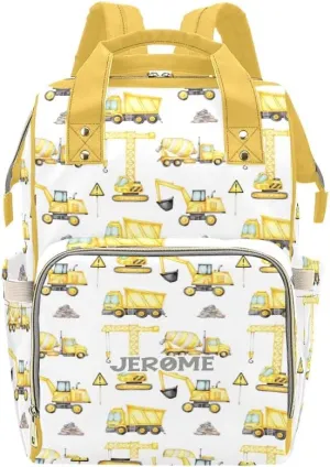 Personalized Name Diaper Bag Backpack Excavator Truck Concrete Mixer Multifunction Travel Backpack Nappy Bag Daypack for Mom Dad Boy Girl