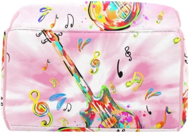 Personalized Name Diaper Bag Backpack Music Notes Guitar Multifunction Travel Backpack Nappy Bag Daypack for Mom Dad Boy Girl