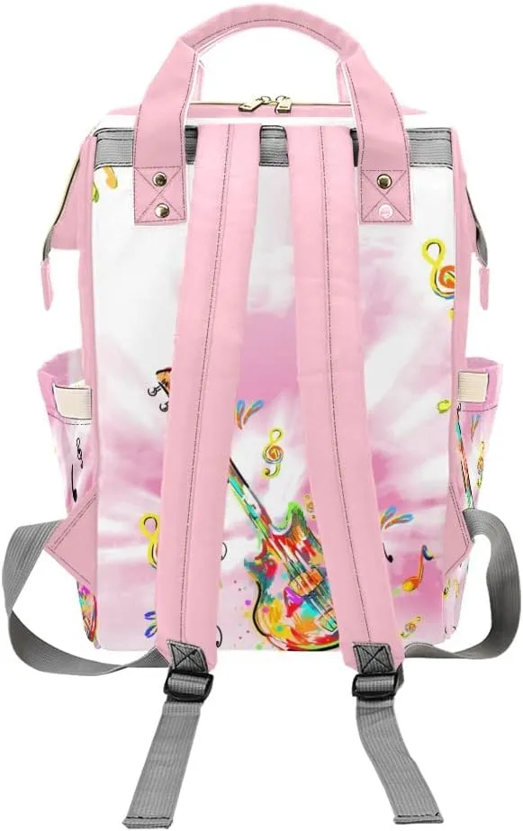 Personalized Name Diaper Bag Backpack Music Notes Guitar Multifunction Travel Backpack Nappy Bag Daypack for Mom Dad Boy Girl