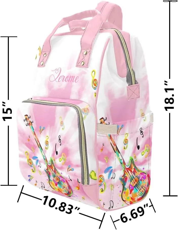 Personalized Name Diaper Bag Backpack Music Notes Guitar Multifunction Travel Backpack Nappy Bag Daypack for Mom Dad Boy Girl