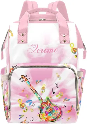 Personalized Name Diaper Bag Backpack Music Notes Guitar Multifunction Travel Backpack Nappy Bag Daypack for Mom Dad Boy Girl