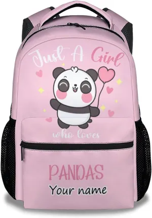 Personalized Panda Backpack for Girls - 16 Inch Pink Backpack for School - Cute, Large Capacity, Durable, Lightweight Bookbag for Travel