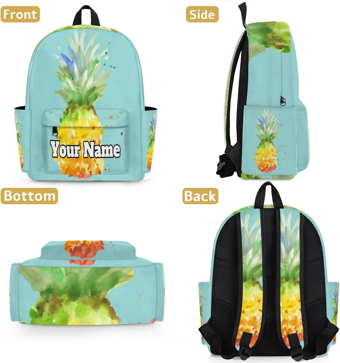 Personalized Pineapple Preschool Toddler Backpack for Boys Girls Custom Kids Name Small Bookbags Kindergarten Elementary Backpack, Tropical Pineapple