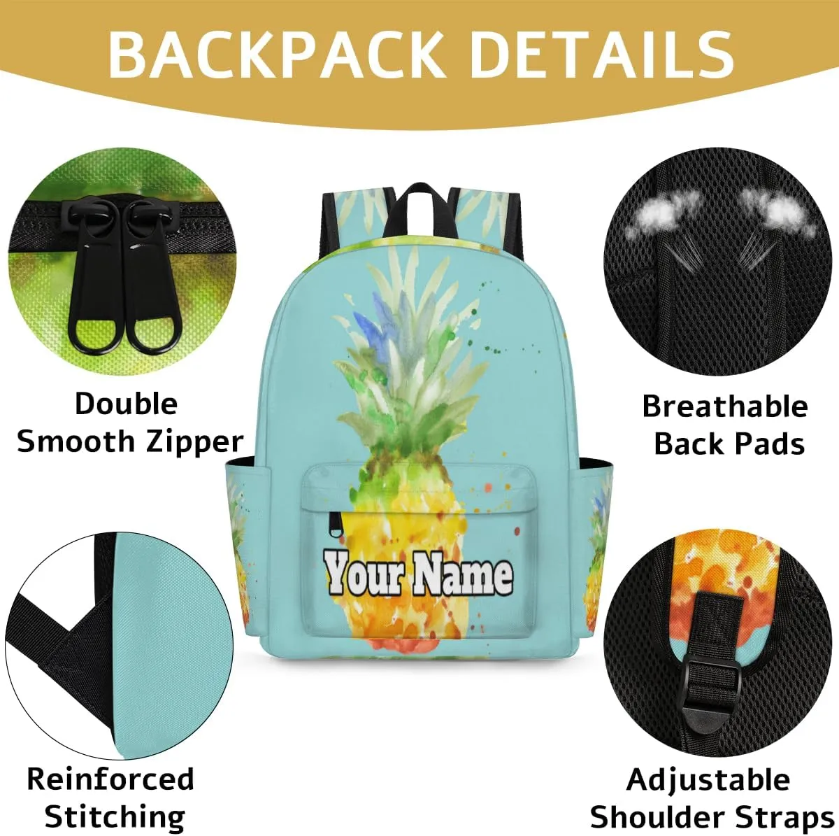 Personalized Pineapple Preschool Toddler Backpack for Boys Girls Custom Kids Name Small Bookbags Kindergarten Elementary Backpack, Tropical Pineapple