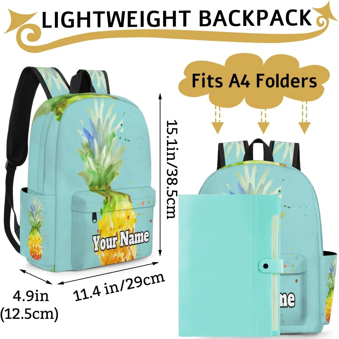 Personalized Pineapple Preschool Toddler Backpack for Boys Girls Custom Kids Name Small Bookbags Kindergarten Elementary Backpack, Tropical Pineapple