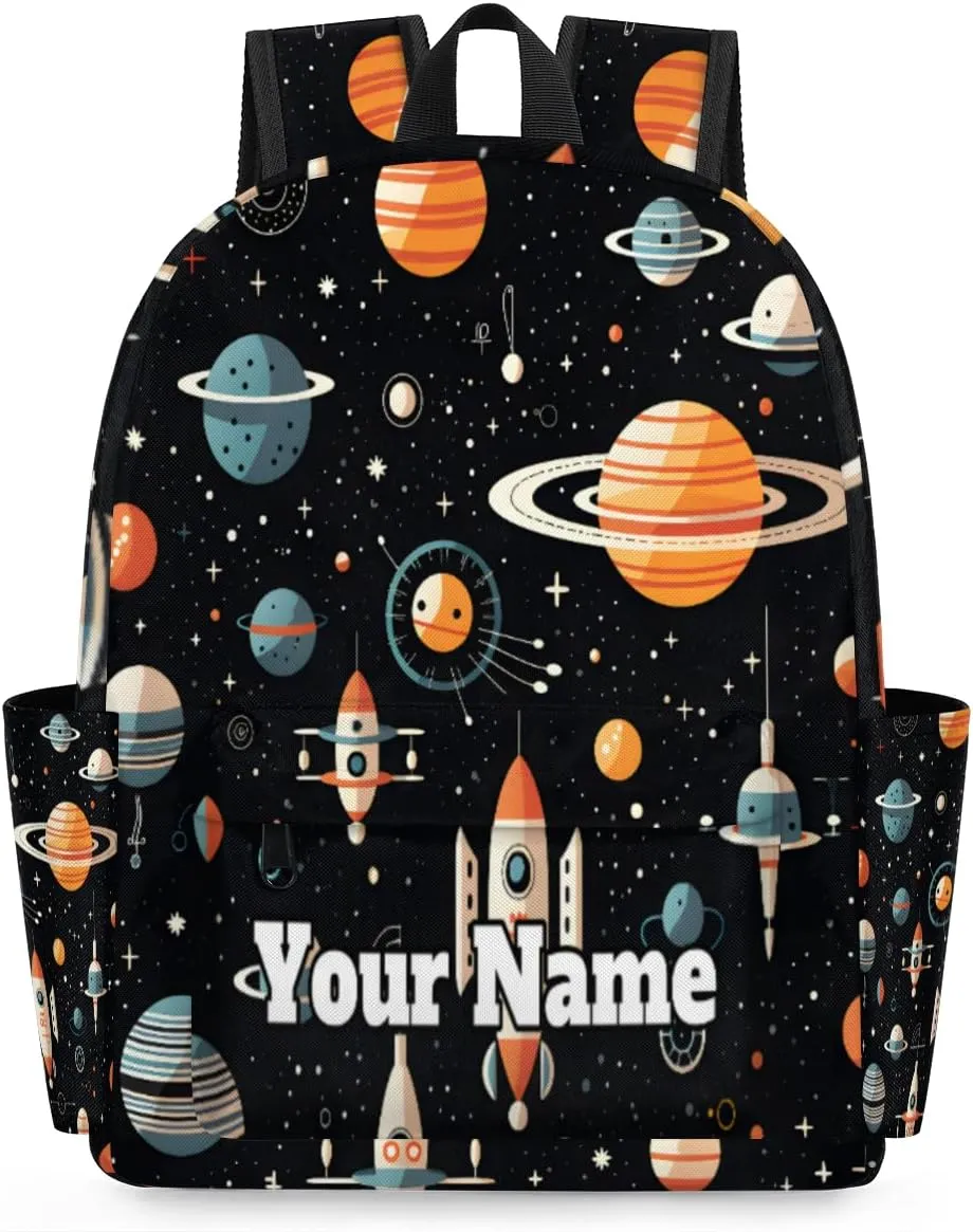 Personalized Rocket Preschool Toddler Backpack for Boys Girls Custom Kids Name Small Bookbags Kindergarten Elementary Backpack, Outer Space