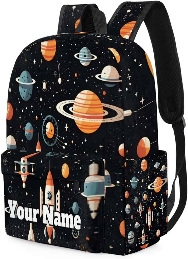 Personalized Rocket Preschool Toddler Backpack for Boys Girls Custom Kids Name Small Bookbags Kindergarten Elementary Backpack, Outer Space
