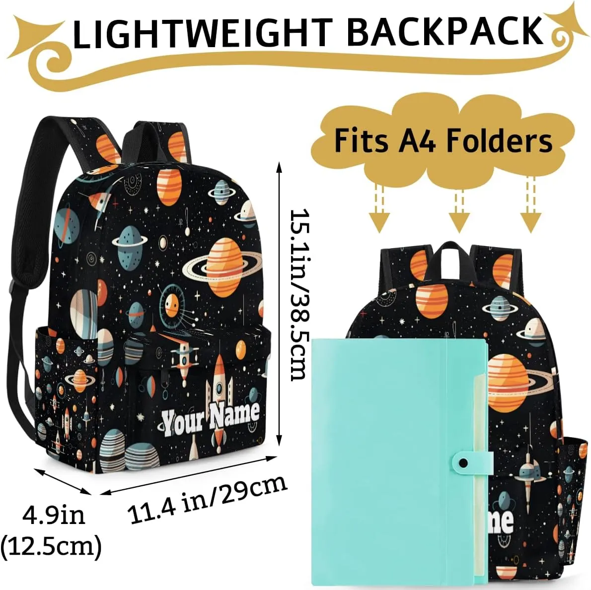 Personalized Rocket Preschool Toddler Backpack for Boys Girls Custom Kids Name Small Bookbags Kindergarten Elementary Backpack, Outer Space