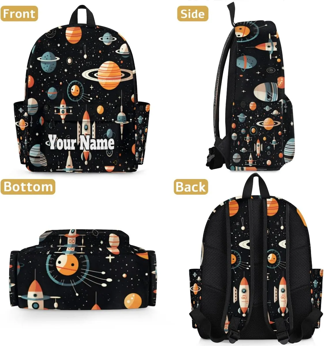 Personalized Rocket Preschool Toddler Backpack for Boys Girls Custom Kids Name Small Bookbags Kindergarten Elementary Backpack, Outer Space