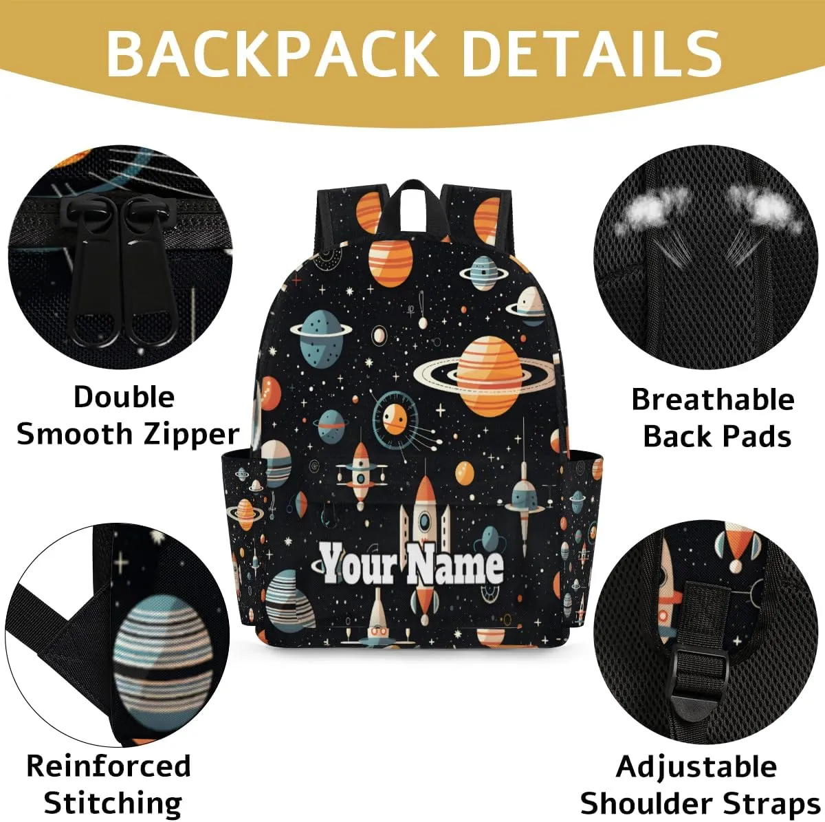 Personalized Rocket Preschool Toddler Backpack for Boys Girls Custom Kids Name Small Bookbags Kindergarten Elementary Backpack, Outer Space