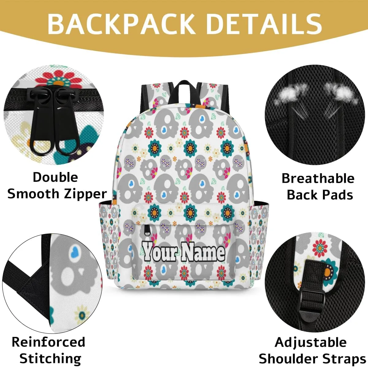 Personalized Skull Design Preschool Toddler Backpack for Boys Girls Custom Kids Name Small Bookbags Kindergarten Elementary Backpack, Skeleton Funny Skull