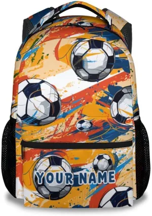 Personalized Soccer Backpack for Boys Girls, 17 Inch Colorful Backpacks for Middle School, Durable Bookbag for Kids