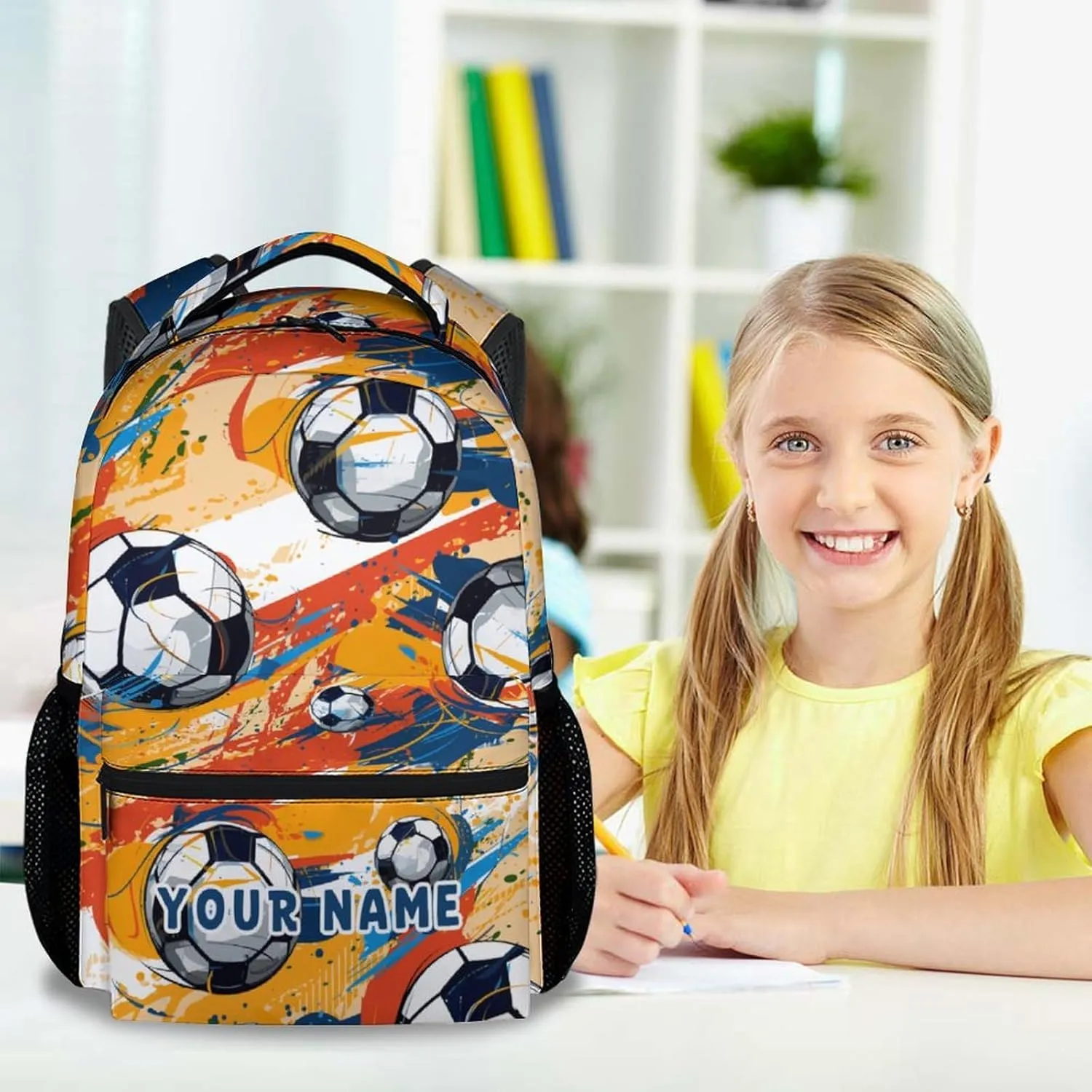 Personalized Soccer Backpack for Boys Girls, 17 Inch Colorful Backpacks for Middle School, Durable Bookbag for Kids