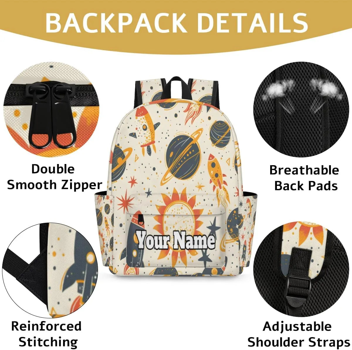 Personalized Solar System Preschool Toddler Backpack for Boys Girls Custom Kids Name Small Bookbags Kindergarten Elementary Backpack, Space Rockets Planet