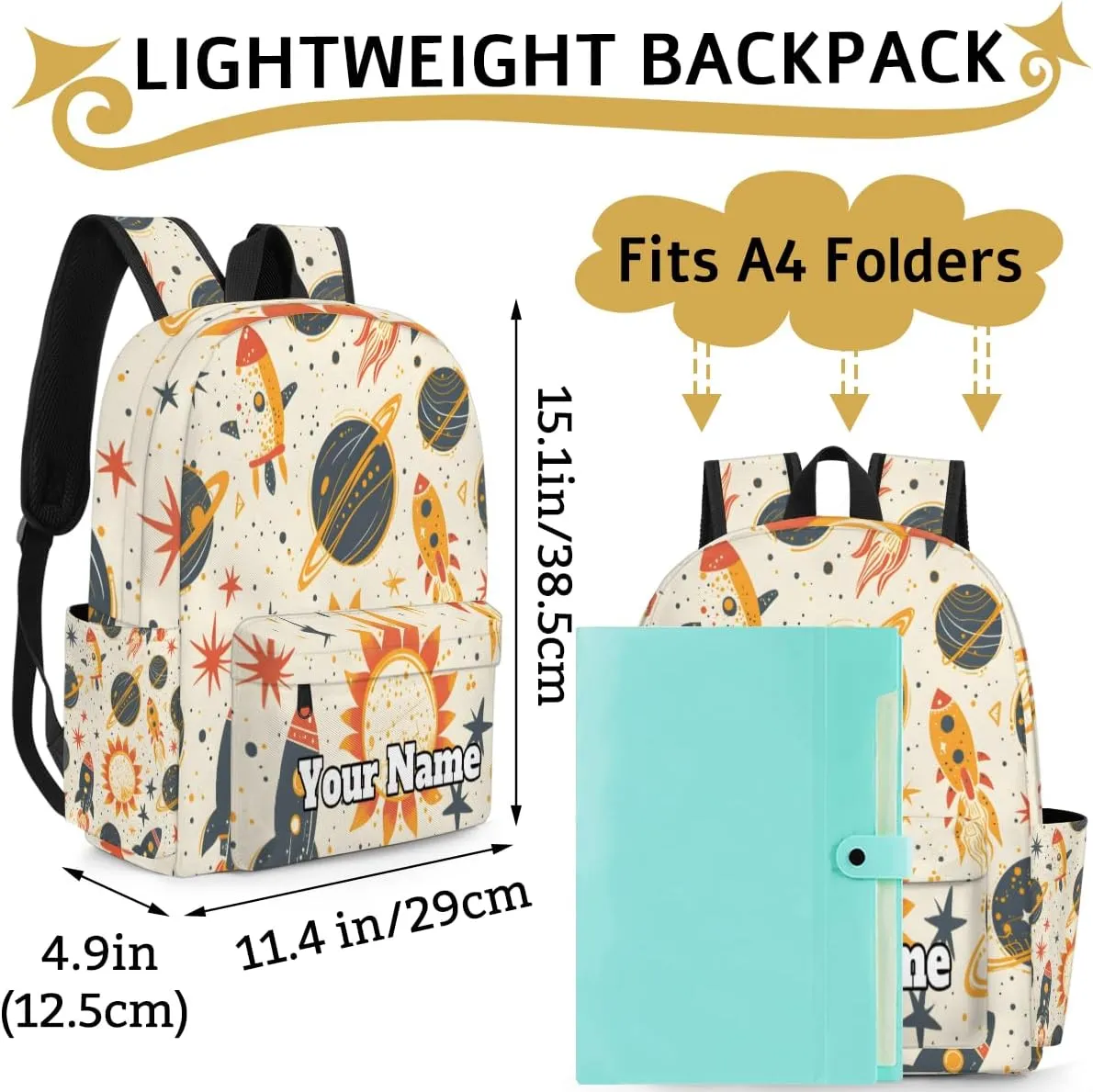 Personalized Solar System Preschool Toddler Backpack for Boys Girls Custom Kids Name Small Bookbags Kindergarten Elementary Backpack, Space Rockets Planet