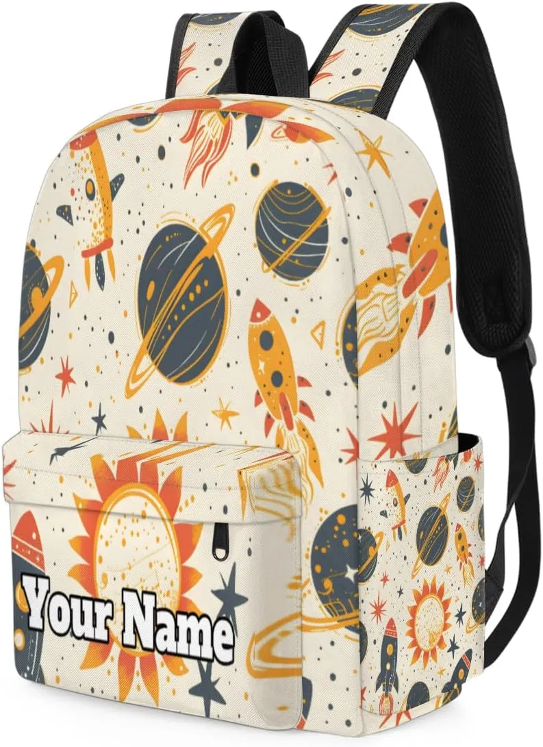 Personalized Solar System Preschool Toddler Backpack for Boys Girls Custom Kids Name Small Bookbags Kindergarten Elementary Backpack, Space Rockets Planet