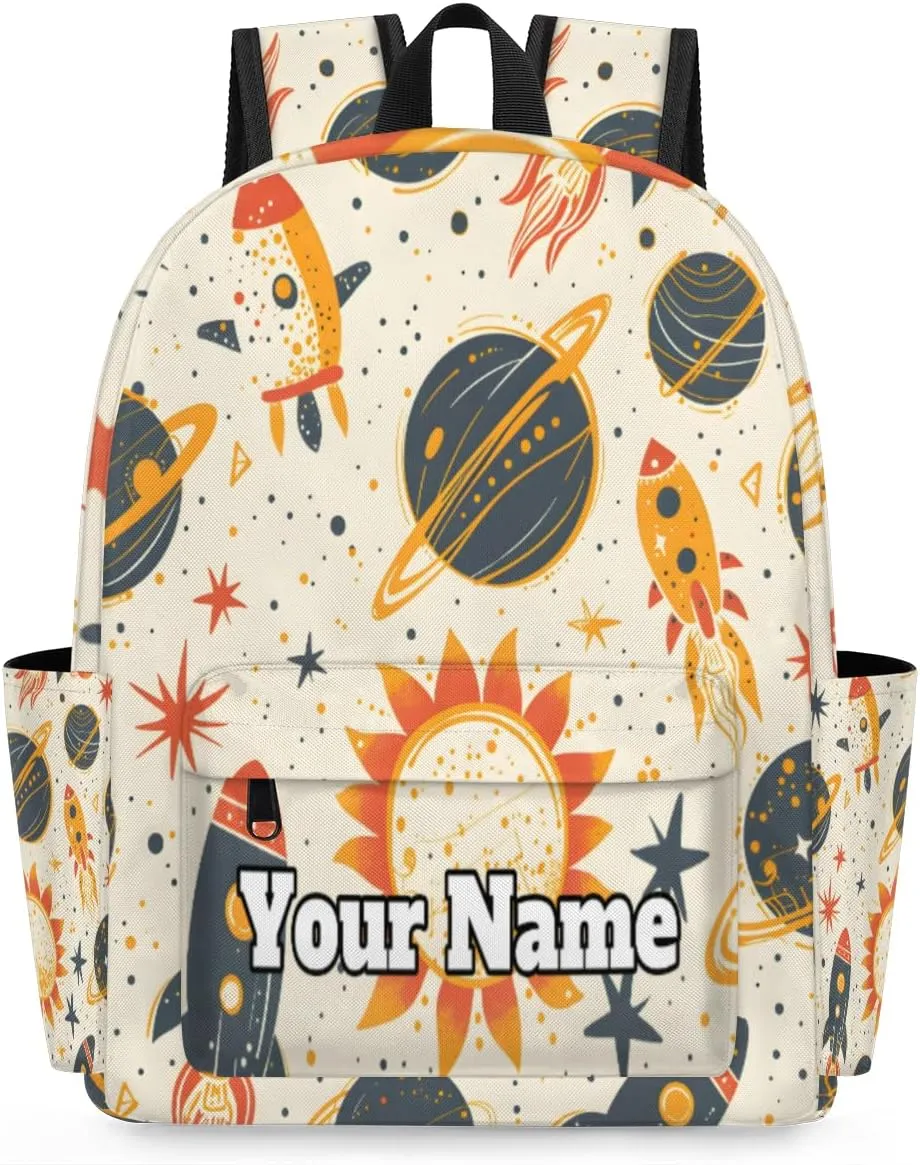 Personalized Solar System Preschool Toddler Backpack for Boys Girls Custom Kids Name Small Bookbags Kindergarten Elementary Backpack, Space Rockets Planet