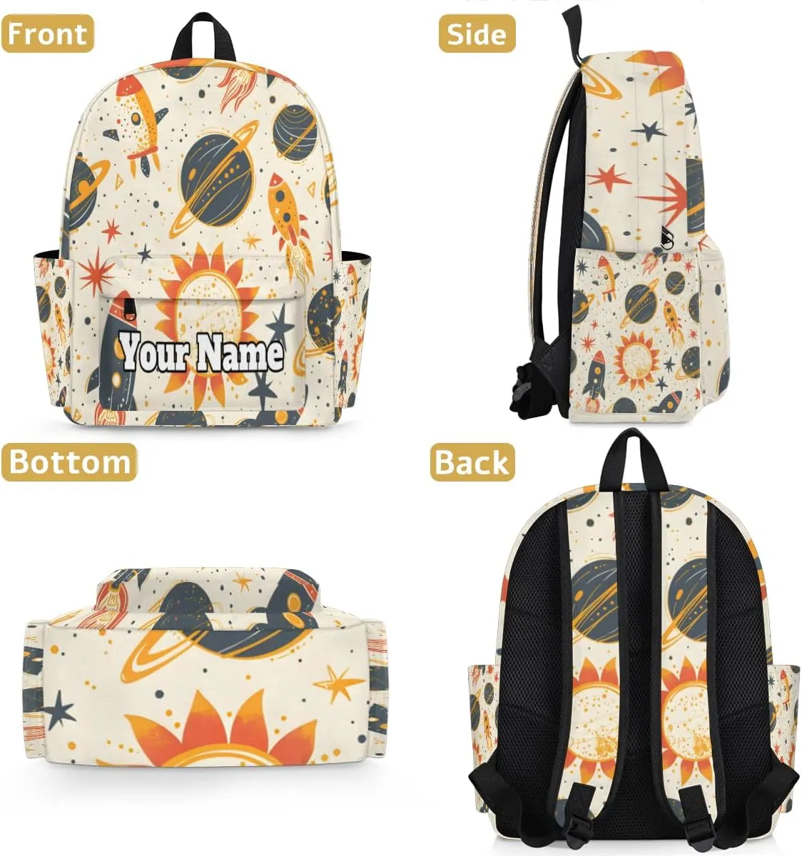 Personalized Solar System Preschool Toddler Backpack for Boys Girls Custom Kids Name Small Bookbags Kindergarten Elementary Backpack, Space Rockets Planet