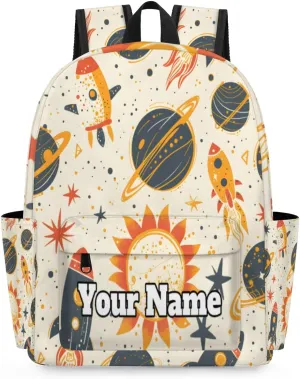 Personalized Solar System Preschool Toddler Backpack for Boys Girls Custom Kids Name Small Bookbags Kindergarten Elementary Backpack, Space Rockets Planet