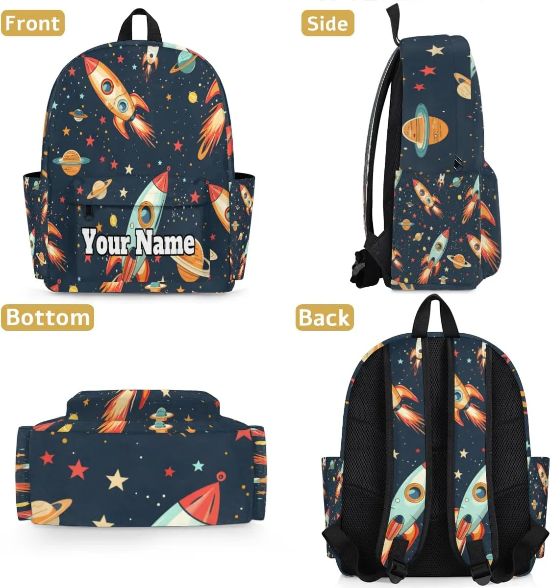 Personalized Space Preschool Toddler Backpack for Boys Girls Custom Kids Name Small Bookbags Kindergarten Elementary Backpack, Space Rockets Planet
