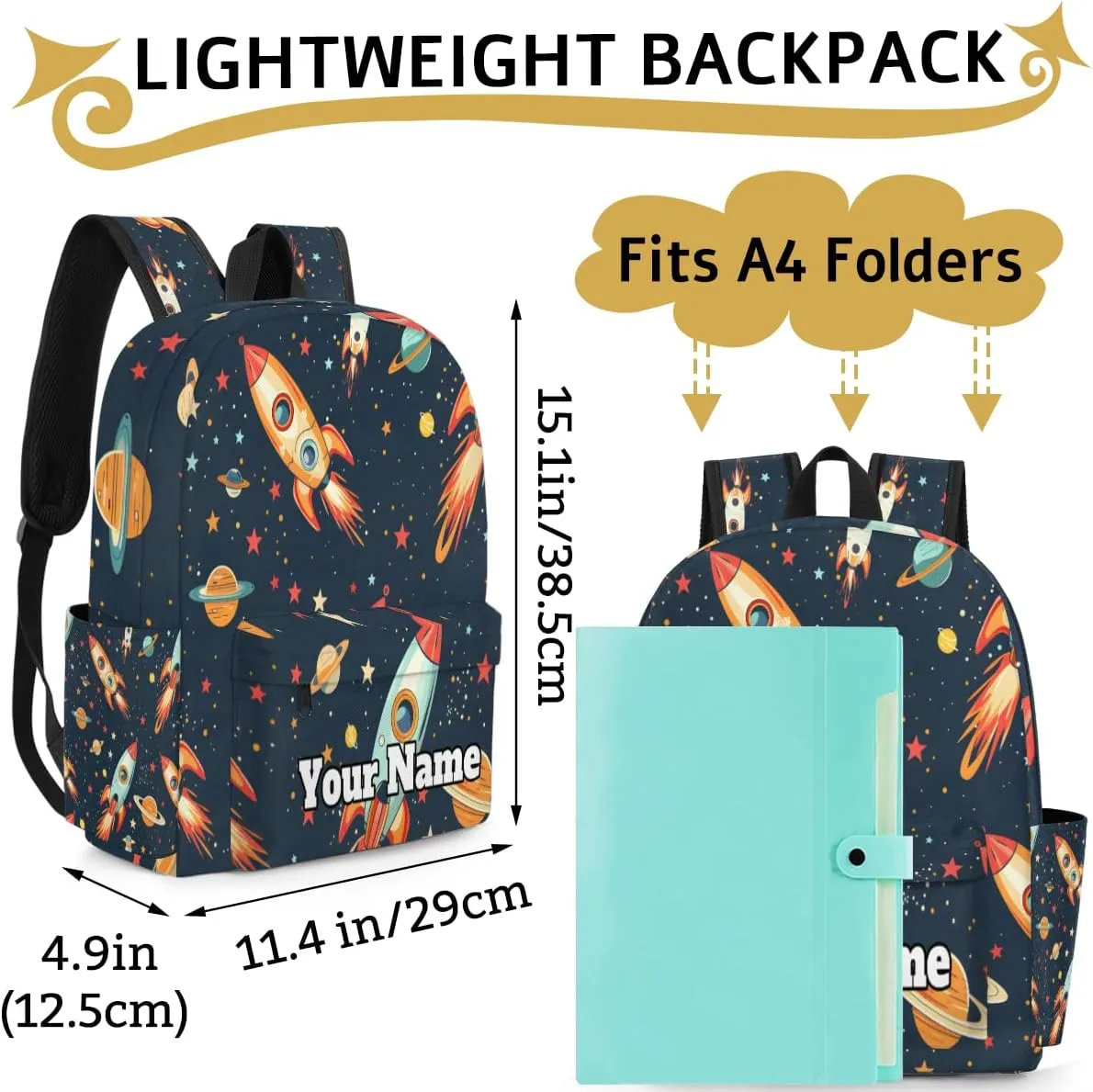 Personalized Space Preschool Toddler Backpack for Boys Girls Custom Kids Name Small Bookbags Kindergarten Elementary Backpack, Space Rockets Planet