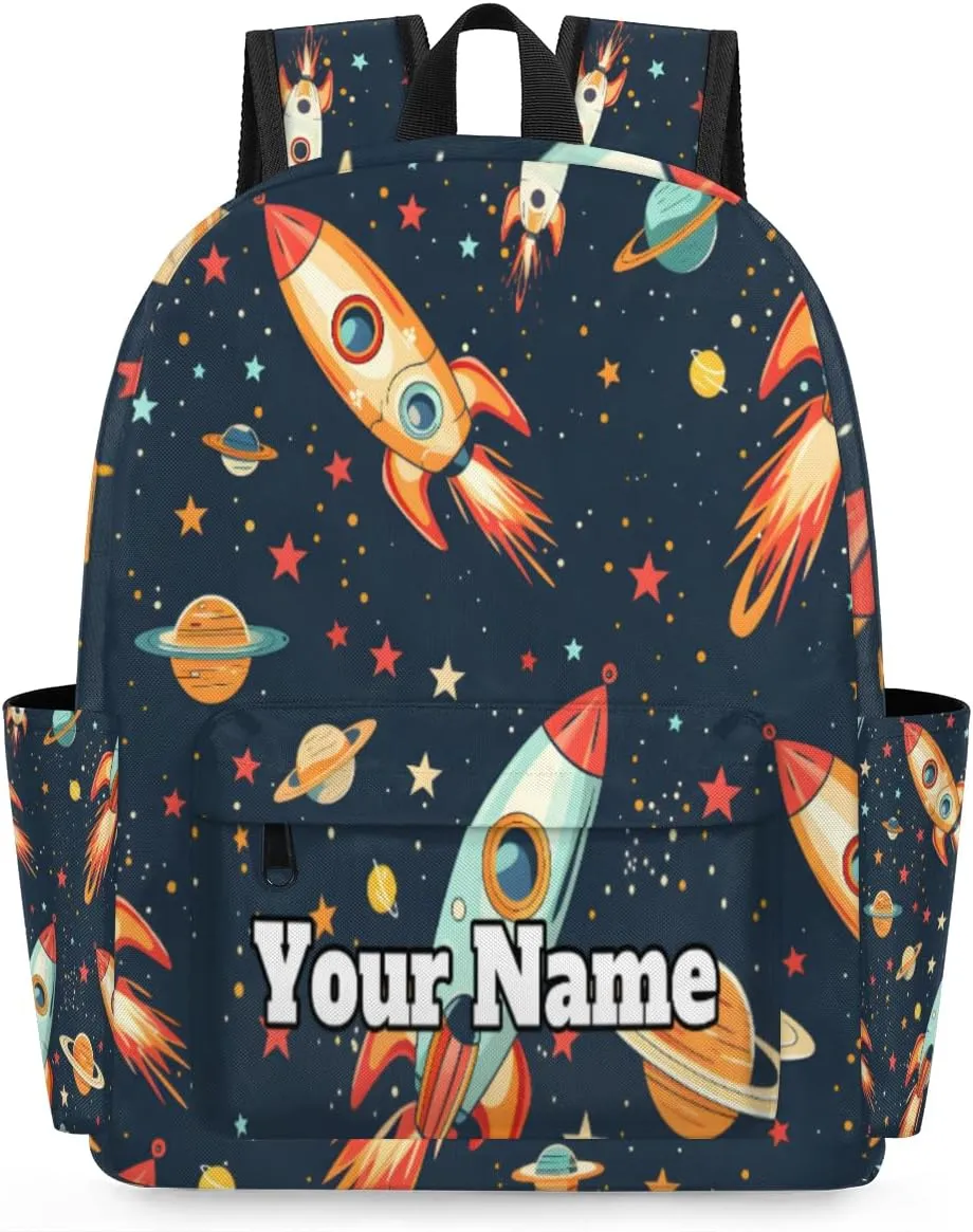 Personalized Space Preschool Toddler Backpack for Boys Girls Custom Kids Name Small Bookbags Kindergarten Elementary Backpack, Space Rockets Planet